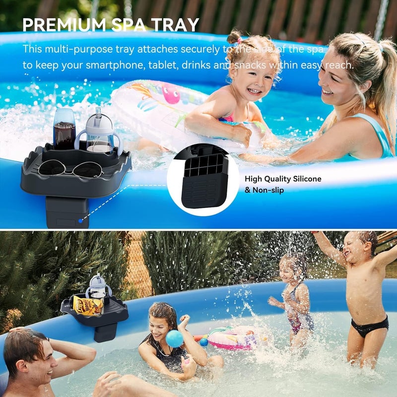 Anivia Hot Tub Table Tray, Adjustable Width 4.3" to 7.7" Hot Tub Accessories for Intex PureSpa, Nonslip Caddy Holds 2 Drinks, Keep Snacks-Drinks Handy and Dry,Fits Outdoor Inflatable Spa/Pool (Gray) - Image 3